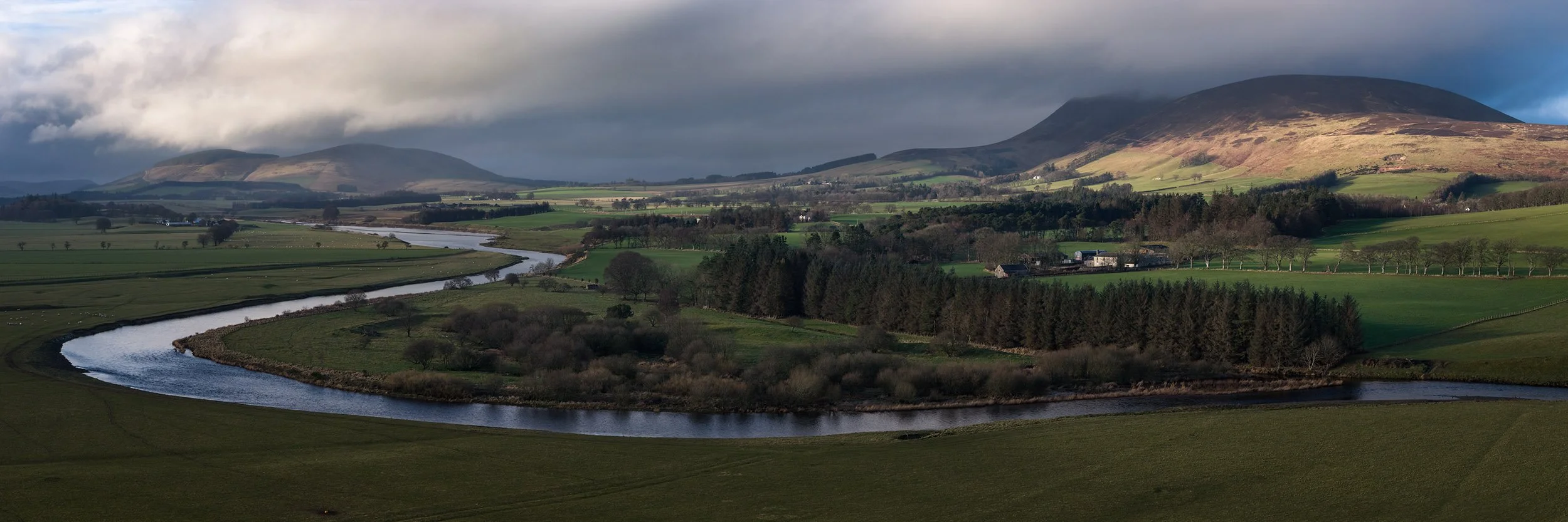 Upper Clydesdale with Tinto Hill above the River Clyde.