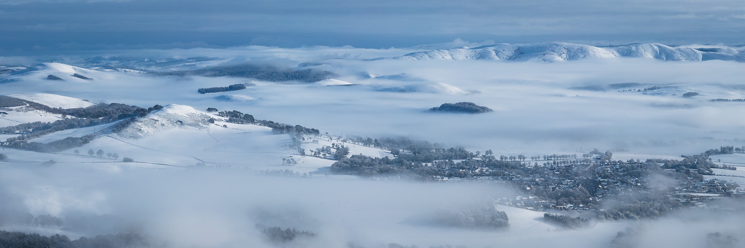 The Southern Upland town of Biggar shrouded in early morning mist.