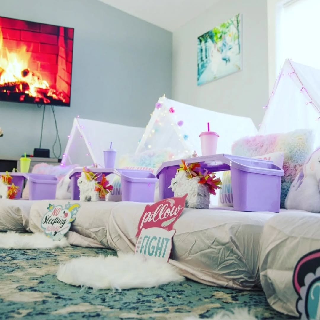 Host a unique birthday party experience with a custom-themed tent sleep-over party! 😴

We provide all you need for a fun-filled event with your besties. 
Rent up to 6 of our tents (air mattress included) decorated in your favorite theme, and we'll s