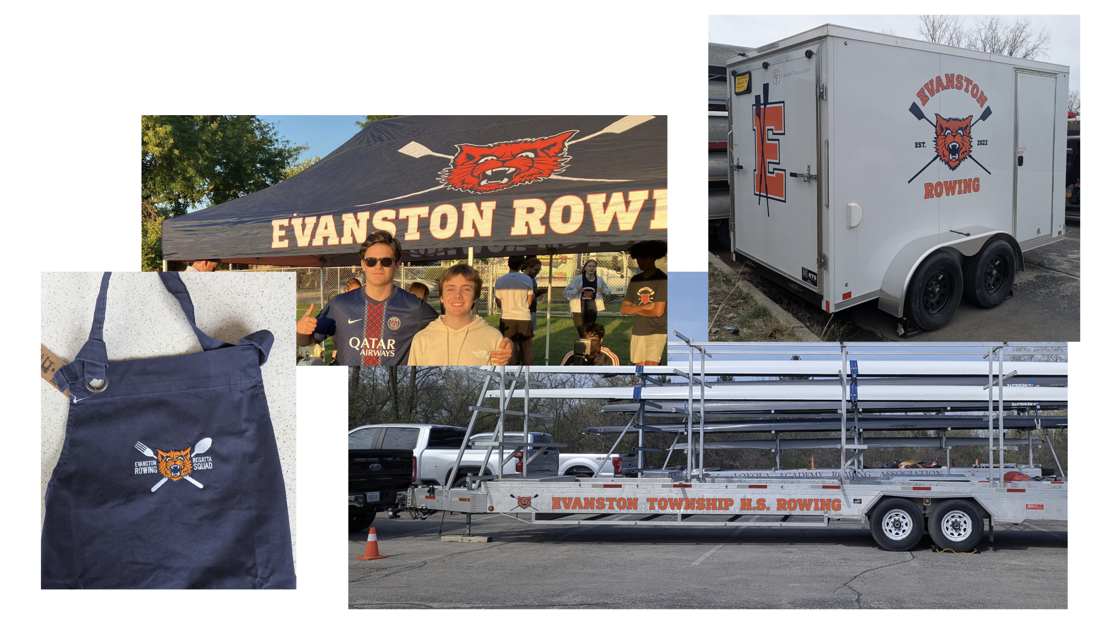  As the team acquired equipment, I branded all of that too, all the way down to decking out the regatta volunteer parents with bespoke aprons. 