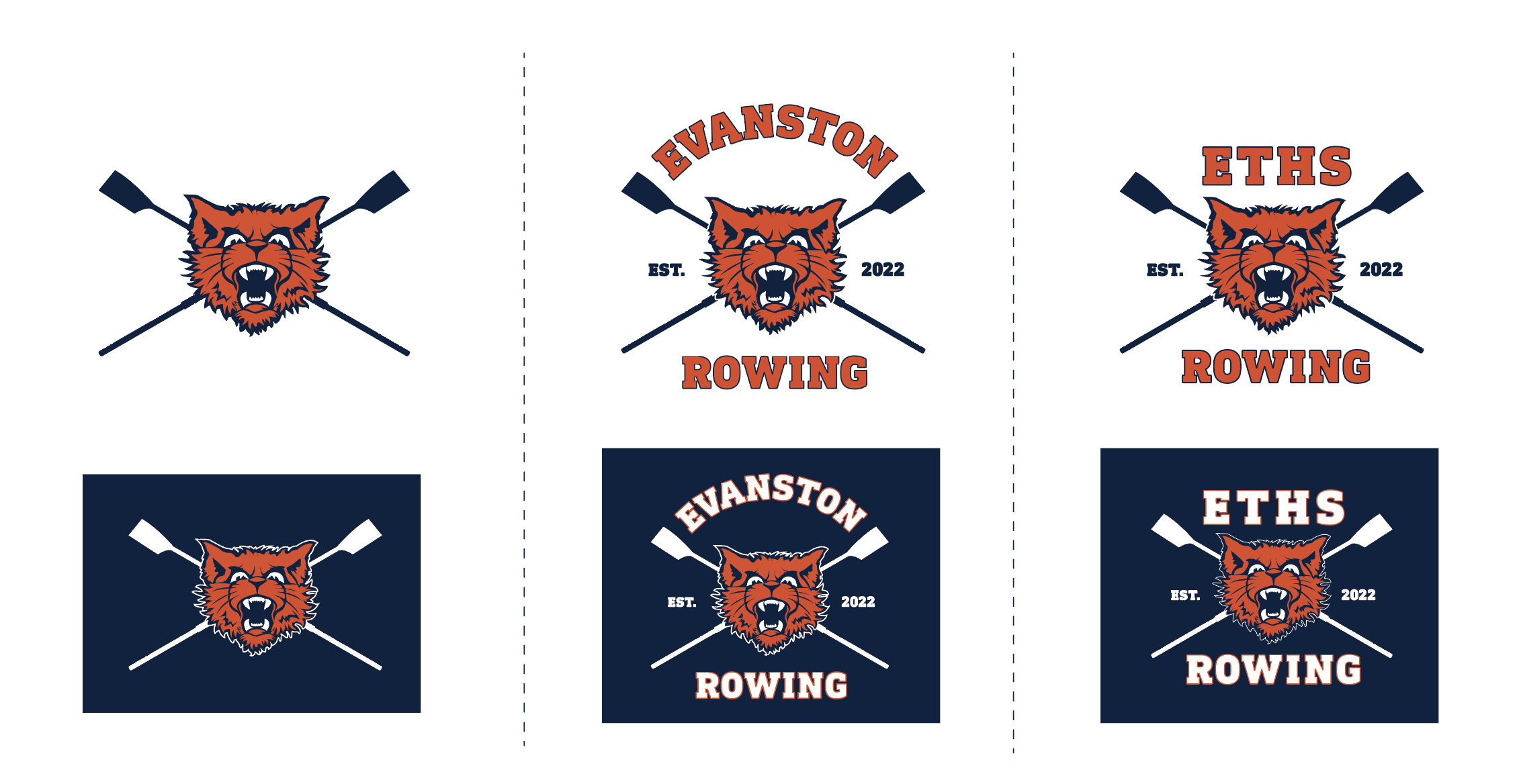  I began with a rowing adaptation of the high school’s wildkit logo for official team uniforms, with versions for spiritwear. 