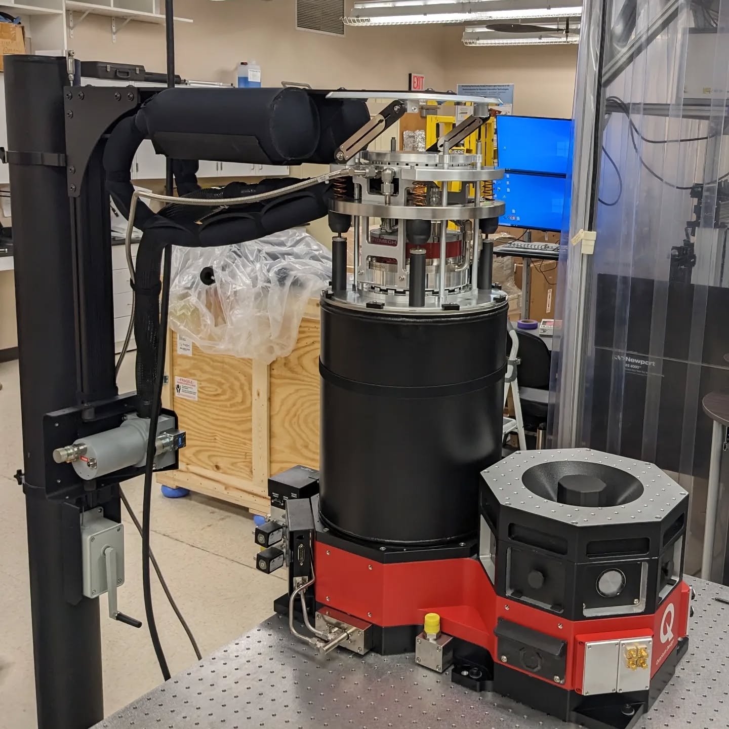 Hello OptiCool!  This week we are installing the newest cryostat which will be part of the MonArk NSF Quantum Foundry.  This system from Quantum Designs will enable us to perform experiments at temperatures down to 1.9 K and with an external magnetic
