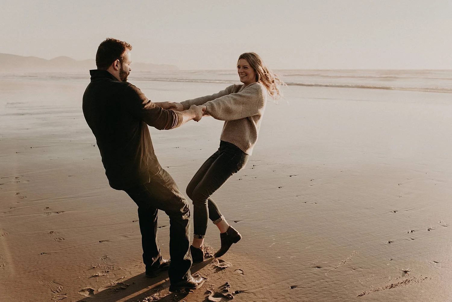 Winter Engagement in Netarts Bay, Oregon