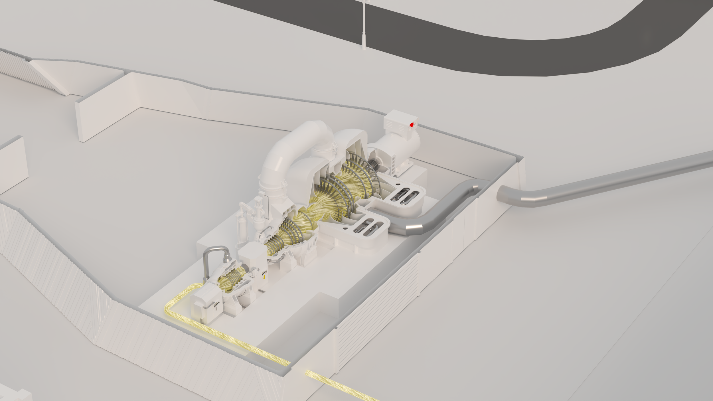 Cutout animated section of a turbine