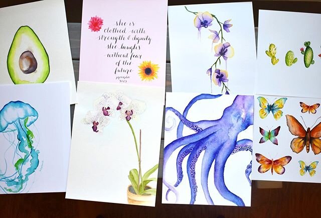 Mother&rsquo;s Day is almost two weeks away! We have a handful of beautiful hand painted prints that would look gorgeous framed. &bull;Avocado &amp; Potted Orchid are original paintings, $18. &bull;New releases Octopus, Jellyfish &amp; Proverbs, $15.