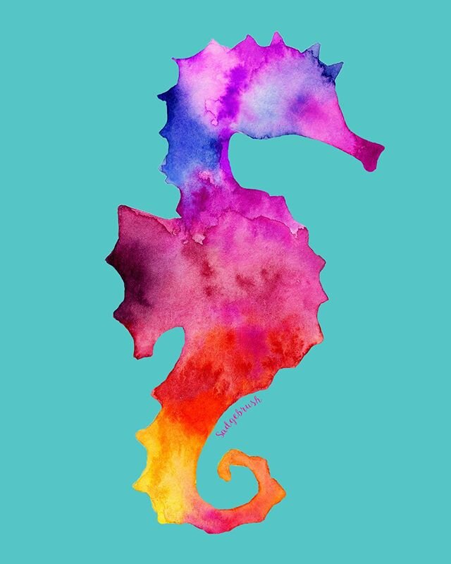 Tie dye seahorse is definitely a fan favorite 🌊 🐴 .
.
.
.
#sadgebrushdesigns #sadgebrush #seahorse #greetingcarddesign #greetingcards #cardsofinstagram #seahorselove #teal #pink #tiedye #stationeryaddict #stationeryshop #handpaintedstationery #funn