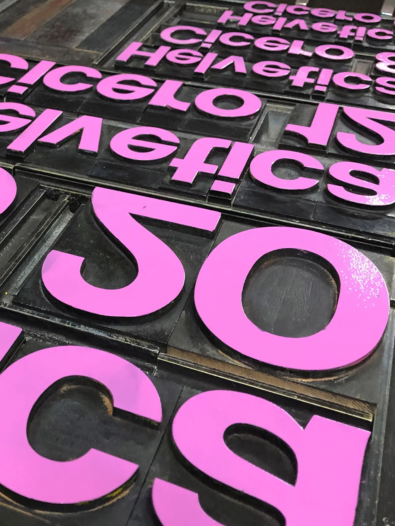 Hot pink ink on press