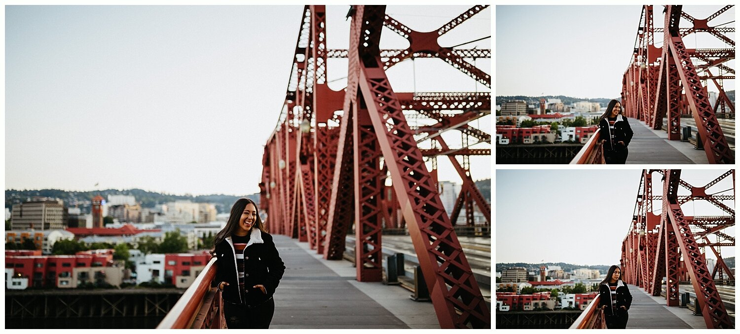  Blue hour senior portraits on Broadway Bridge in Portland, Oregon. 