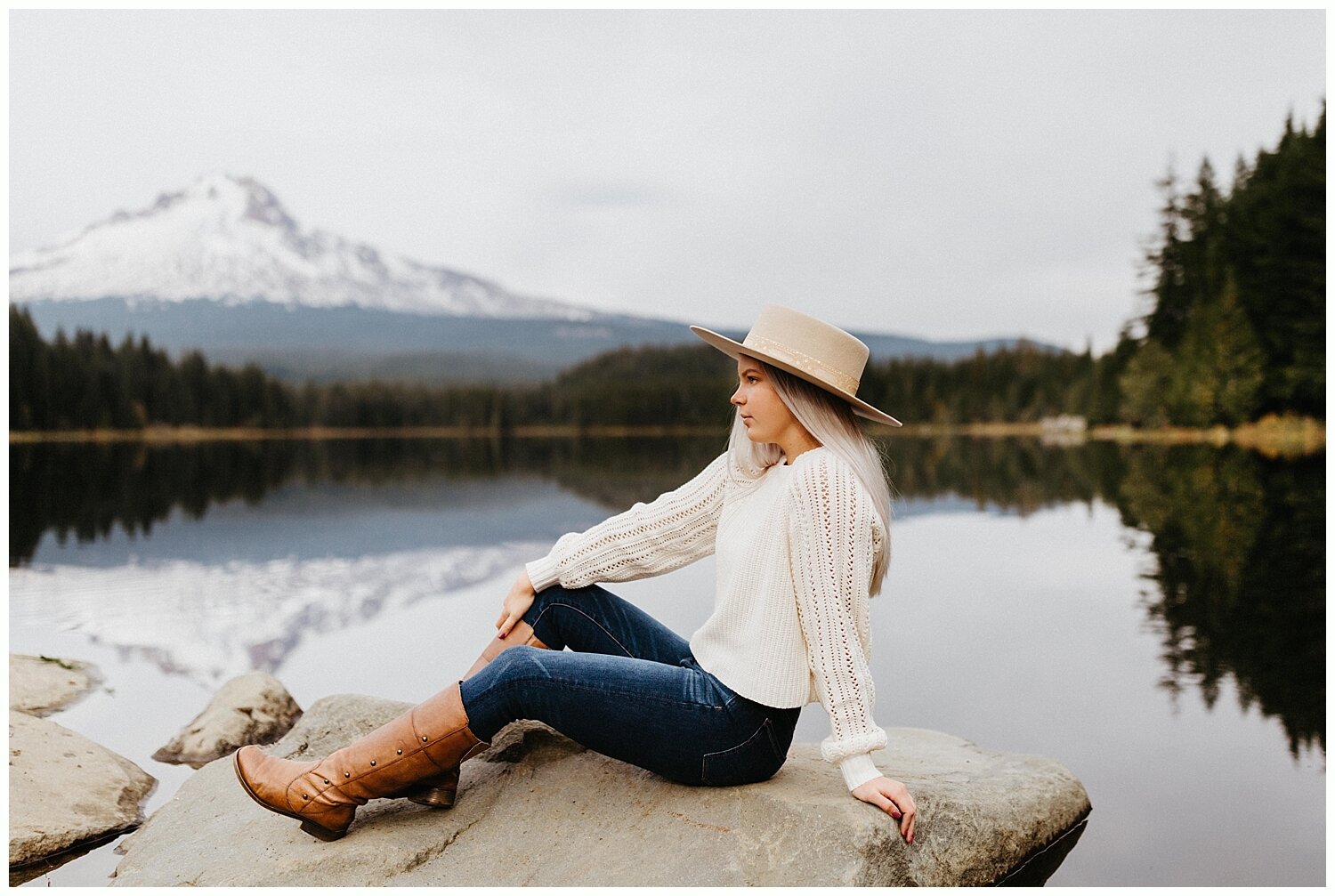  High school senior portraits at Trillium Lake taken by Jasmine J. Photography 