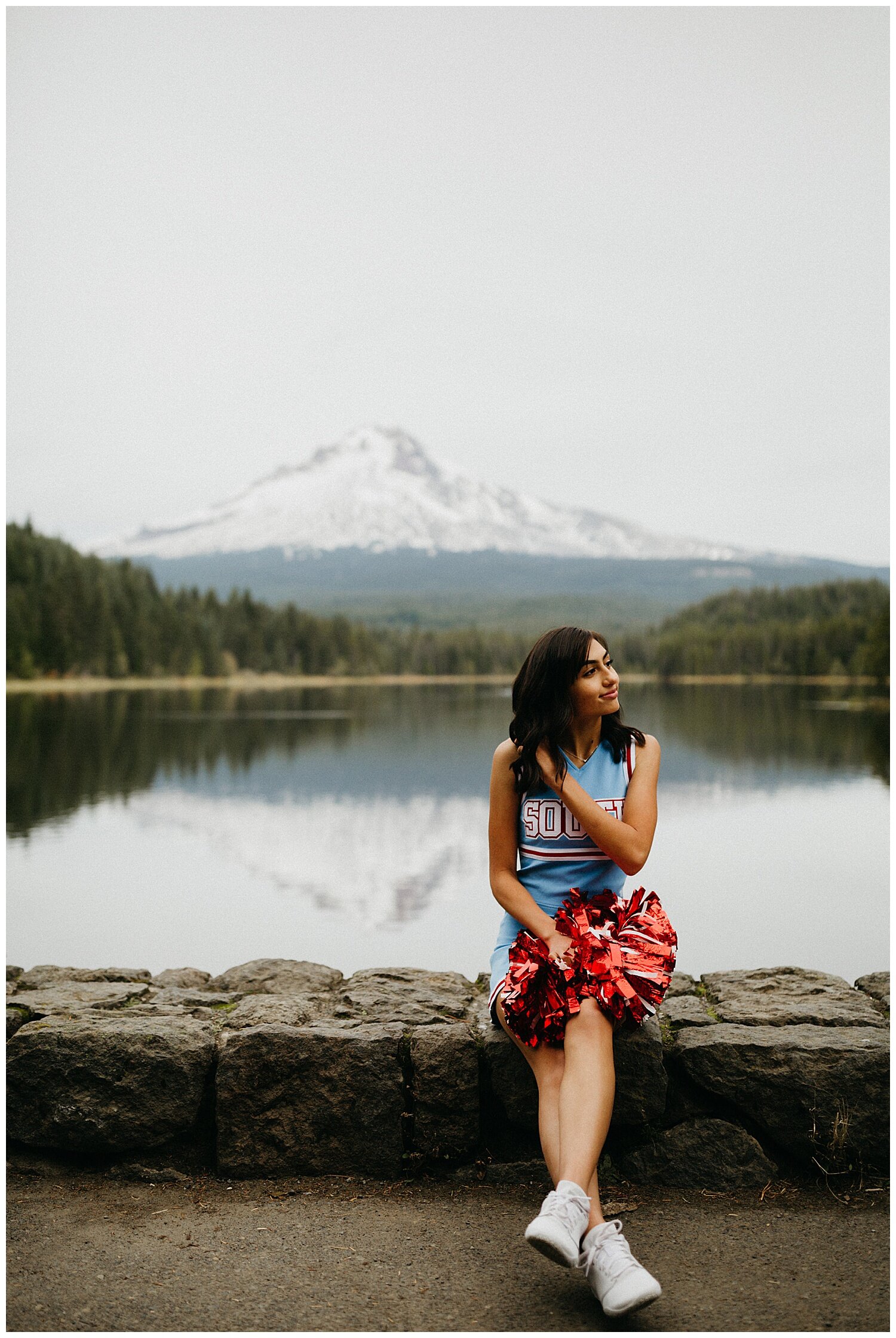  A cheerleader’s senior portrait with Mt. Hood in the background 