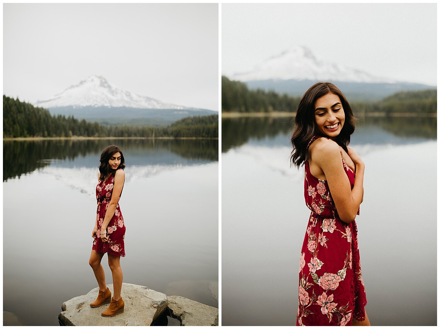  High school senior smiling and laughing for her pictures. 