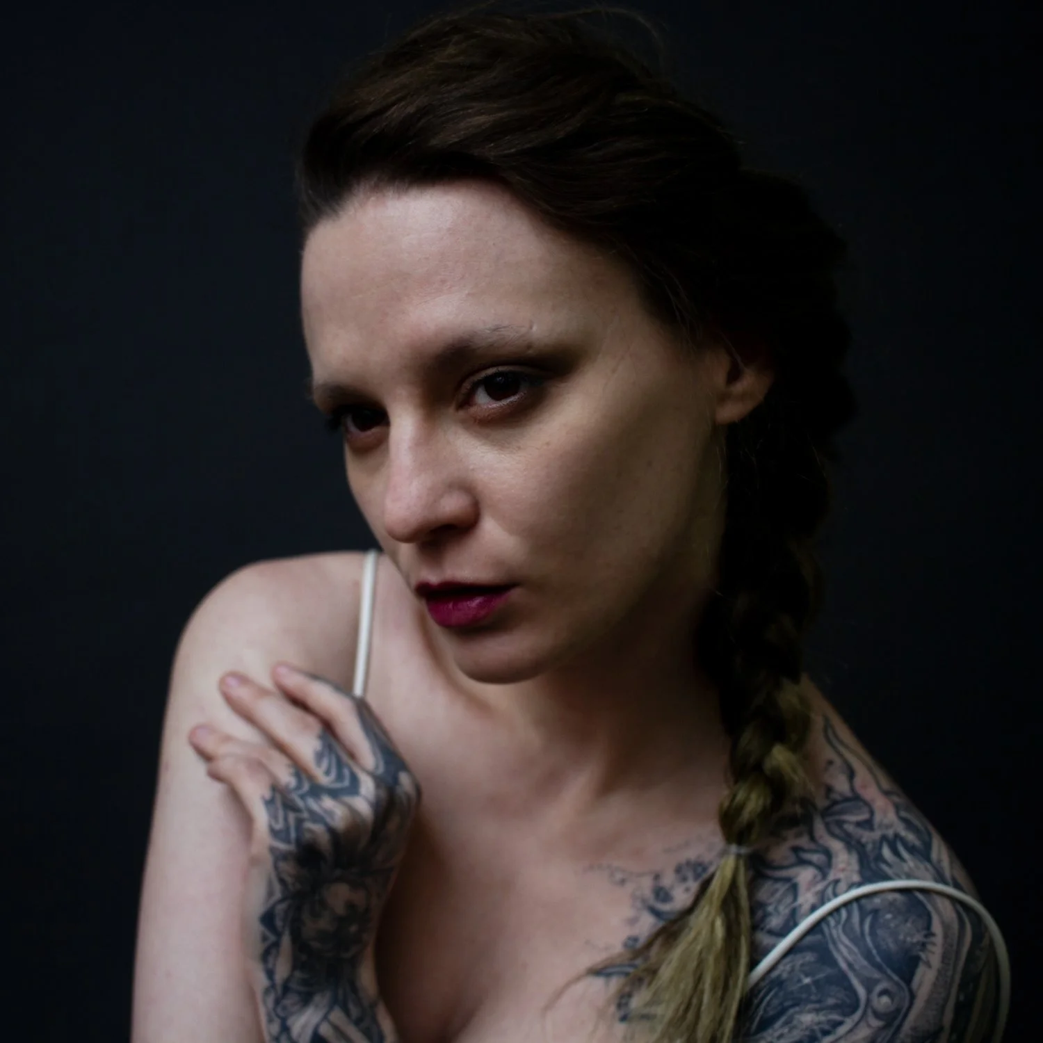 In white on black 3 of 3 studio portraits of Fox Chalker 12-2-2023 Alexander K Harris photography