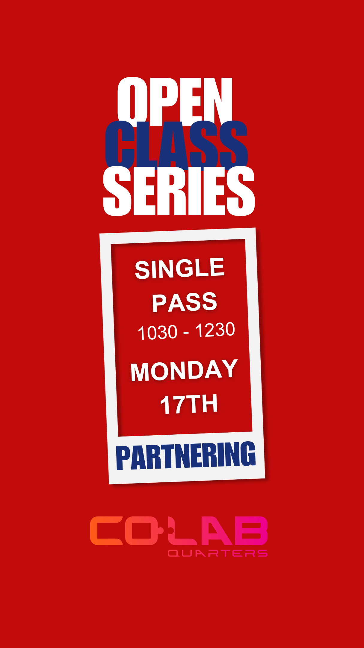 17th AUGUST - SINGLE PASS - PARTNERING