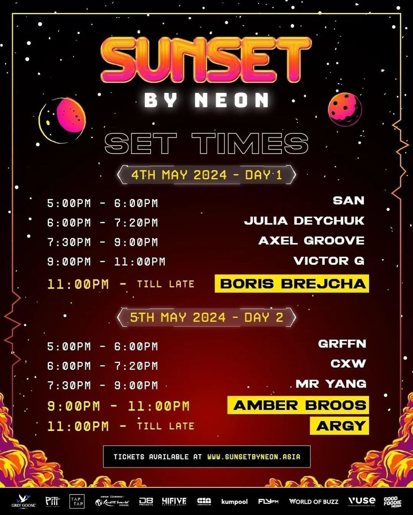 [9 DAYS LEFT] 🎧⏰ Can you believe it? 😲 2 HOURS EACH from @borisbrejcha @argy and @amberbroos 🏃&zwj;♀️

Catch them LIVE at @sunsetbyneon this 4th-5th May 2024 supported by @realmryang @chukiessxwhackboi @sanjeevraj9 @julia_deychuk @djvictorg @miste