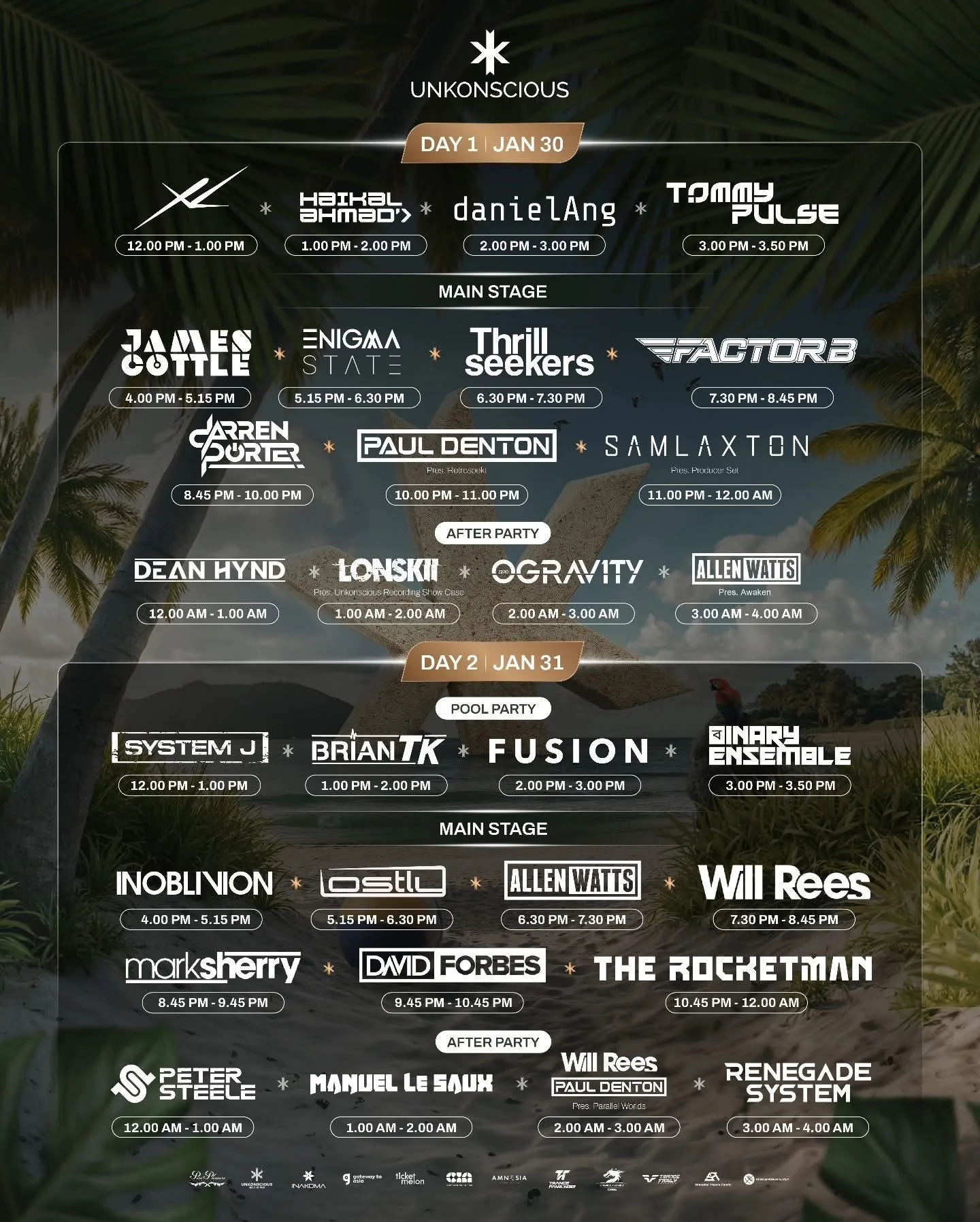 ⏰ Here are the set times for UNK26 MAIN STAGE, Pool party and after party.

The wait is over, plan your journey and don&rsquo;t miss a single moment.

This is Thailand&rsquo;s only Trance music festival for 2026 🌌
4 days - loads of top trance artist