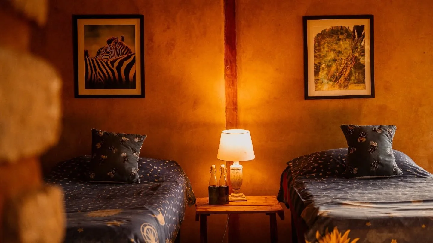 Our new Family Tent is just ready and waiting for your gang to arrive - warm, snuggly beds (with a hidden hot water bottle) mean that even the most excited young explorer drops off quickly. 

The tent is made half from canvas and half from mud walls,