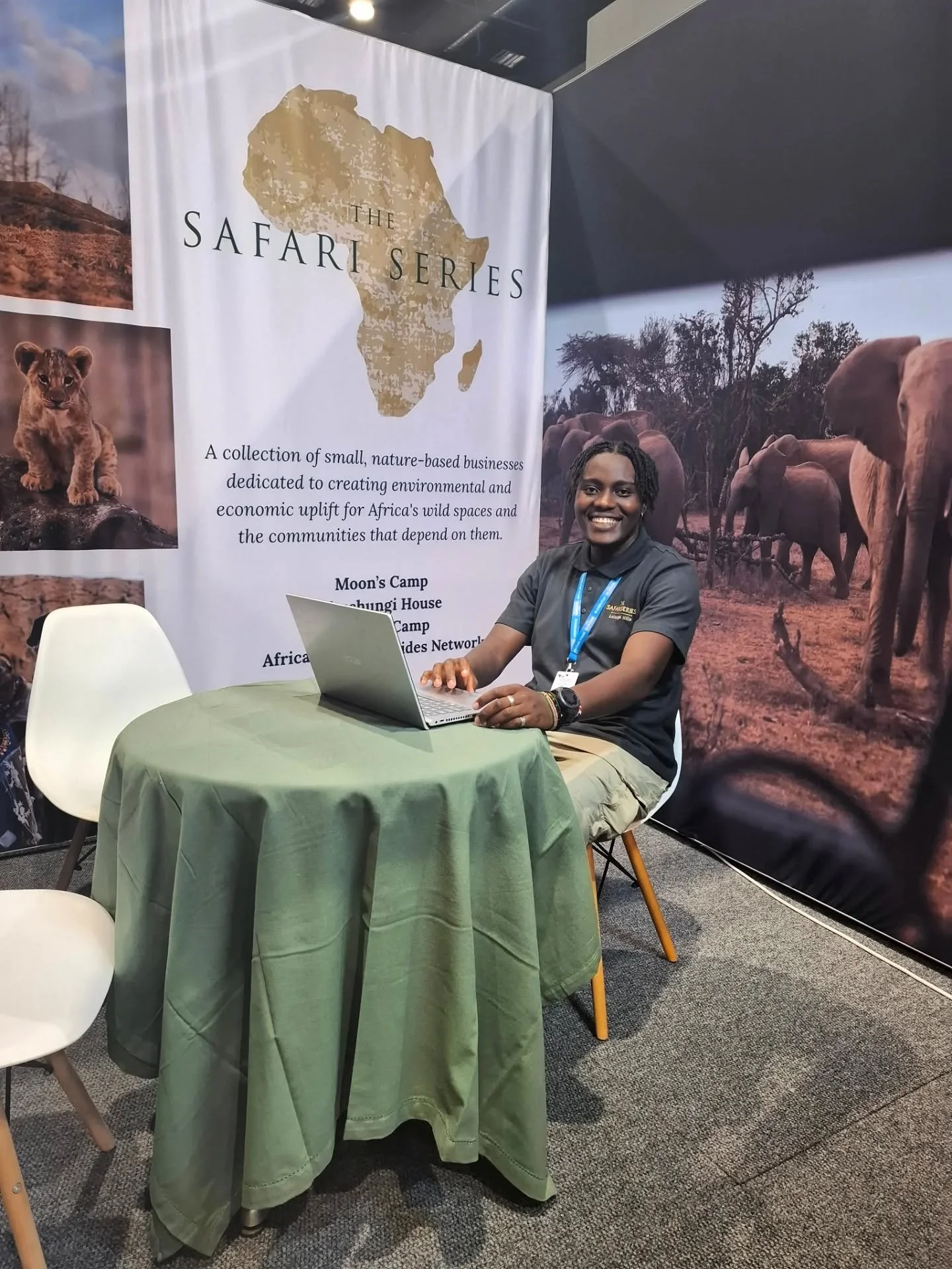 Come visit our stand at @travelindaba in Durban ICC and meet the wonderful and smiley Jimmy - he sharing the love for @safari_series_lolldaiga, @safari_series_lamu &amp; @africanprivateguidesnetwork 💚💙🤎. 

#Indaba #Durban #SouthAfrica #tourism