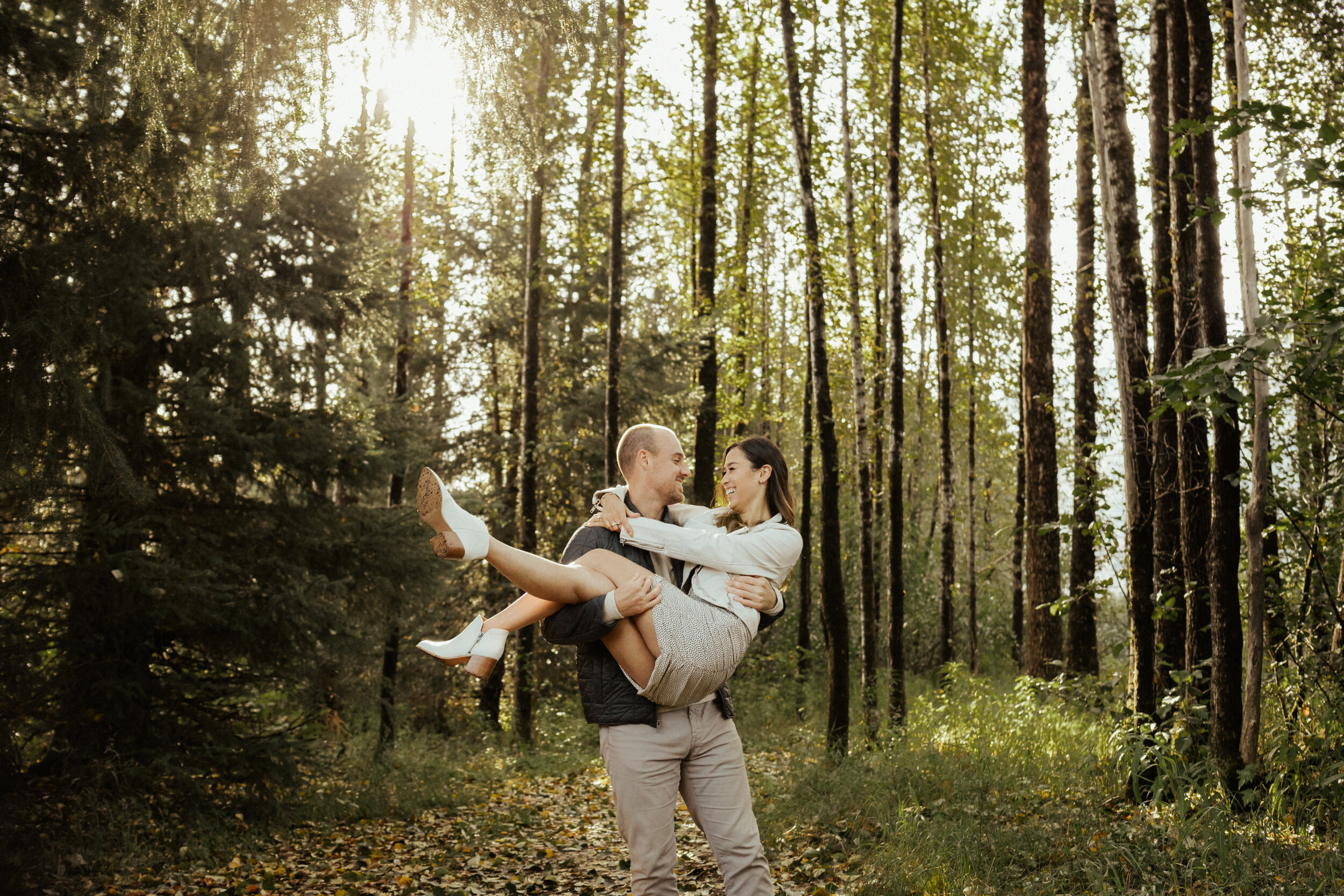 Engagement photos in the woods of Portage, Alaska