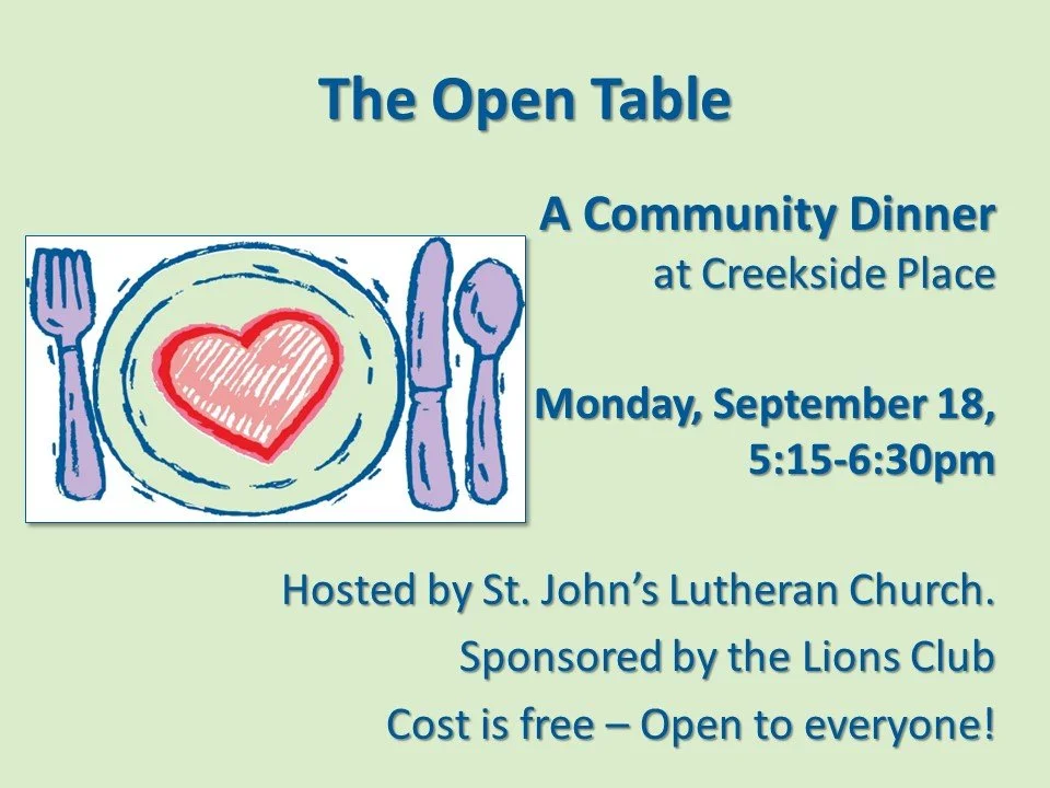 St. John’s hosts September 18 Open Table