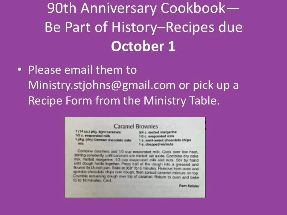 90th Anniversary Cookbook﻿—Be Part of History–Recipes due October 1