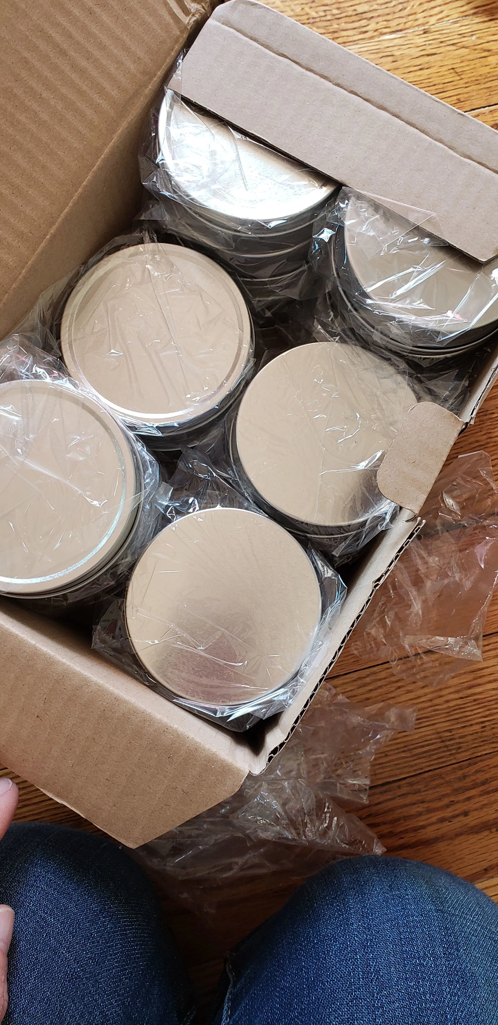 I ordered more tins for my home-made lotion products. Each metal tin came individually wrapped in plastic…oh Amazon!