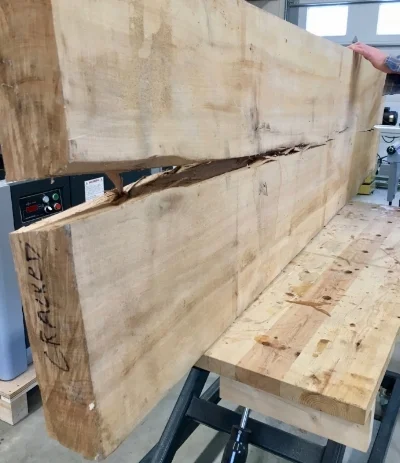 Starting maple slab, with significant fizzures.