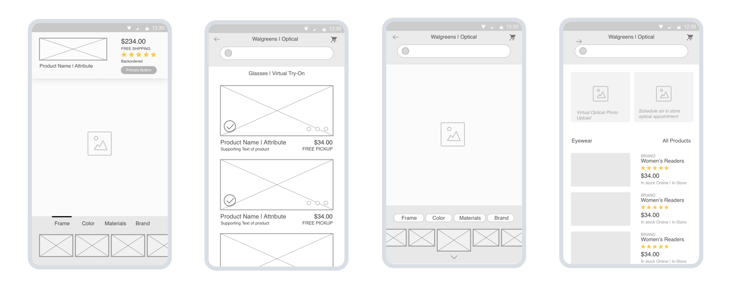 A few screens from the mid-fidelity wireframe