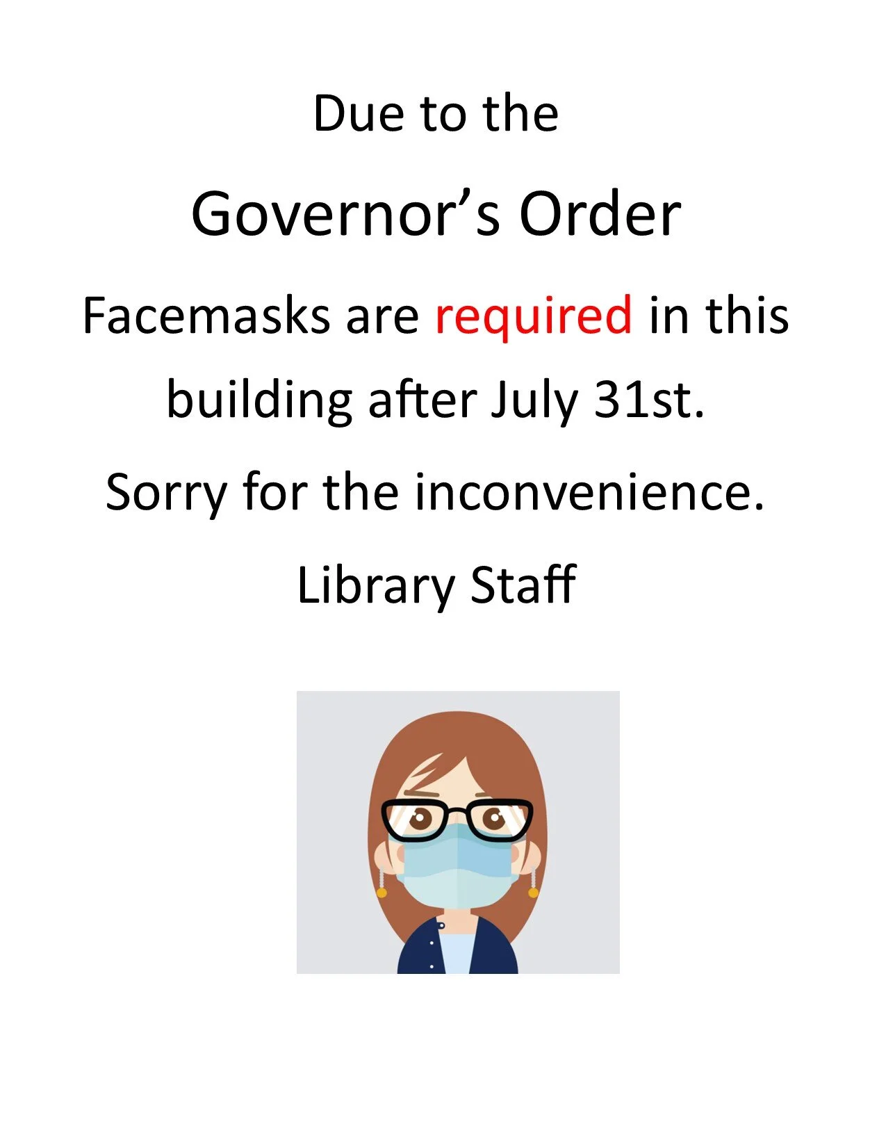 Governor’s Order Facemasks are required.  Library Staff