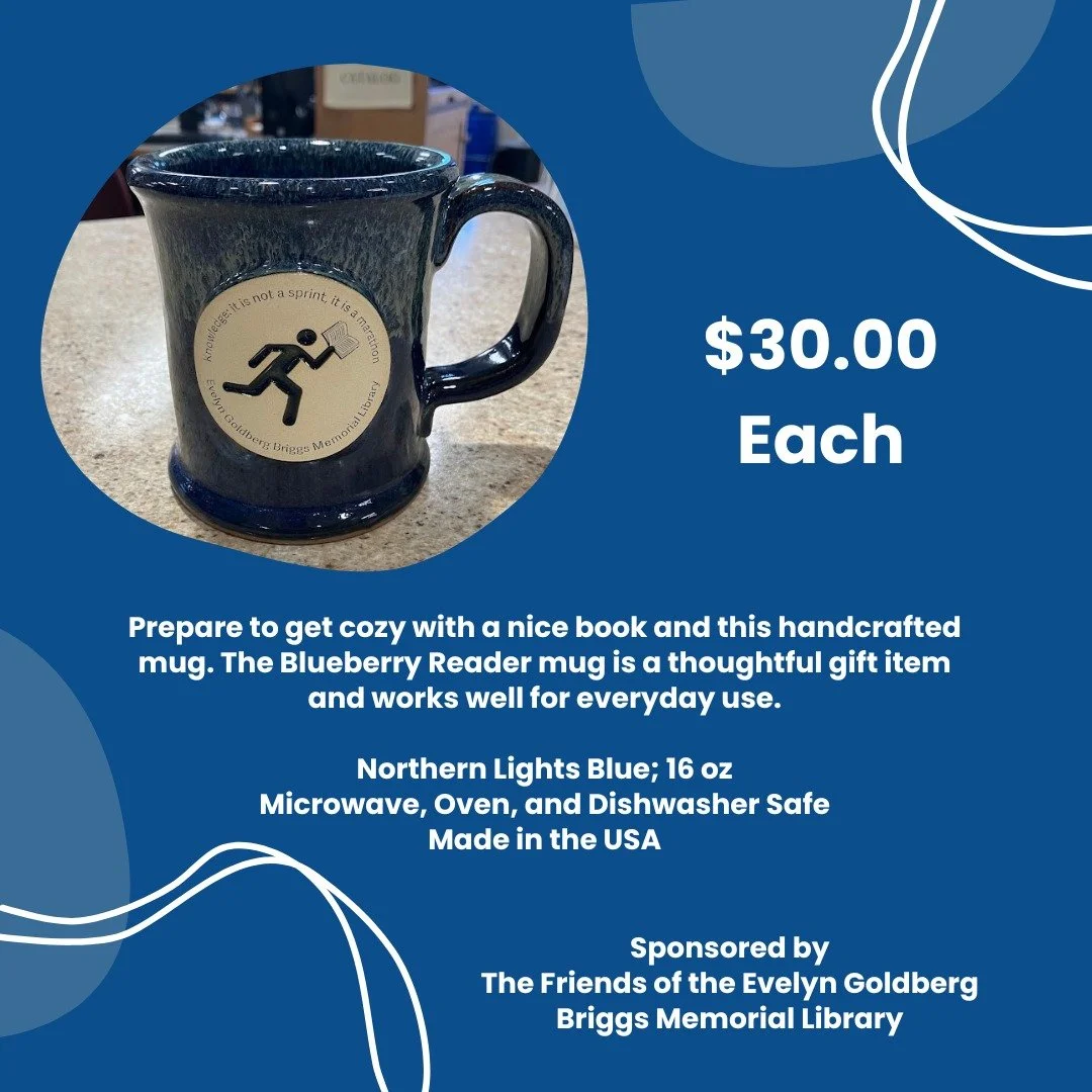 We have beautiful new mugs for sale! 

These mugs are part of a fundraiser by the Friends of the Evelyn Goldberg Briggs Memorial Library for the upcoming Run Iron River Marathon &amp; Half Marathon. 🏃