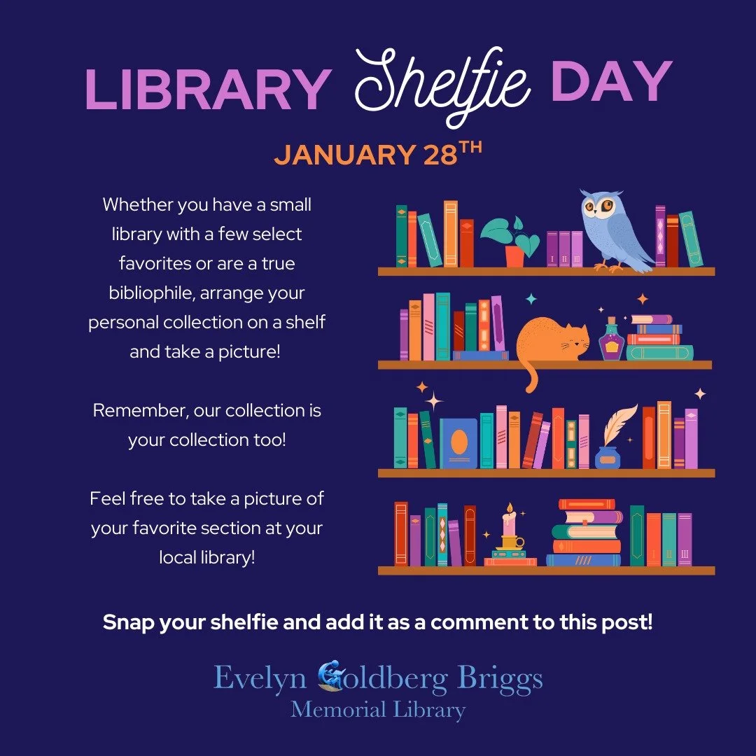 Next Wednesday, January 28th is Library Shelfie Day! Take a photo of your personal book collection or snap a photo of your favorite section at your local library, and add it to our post! #libraryshelfieday