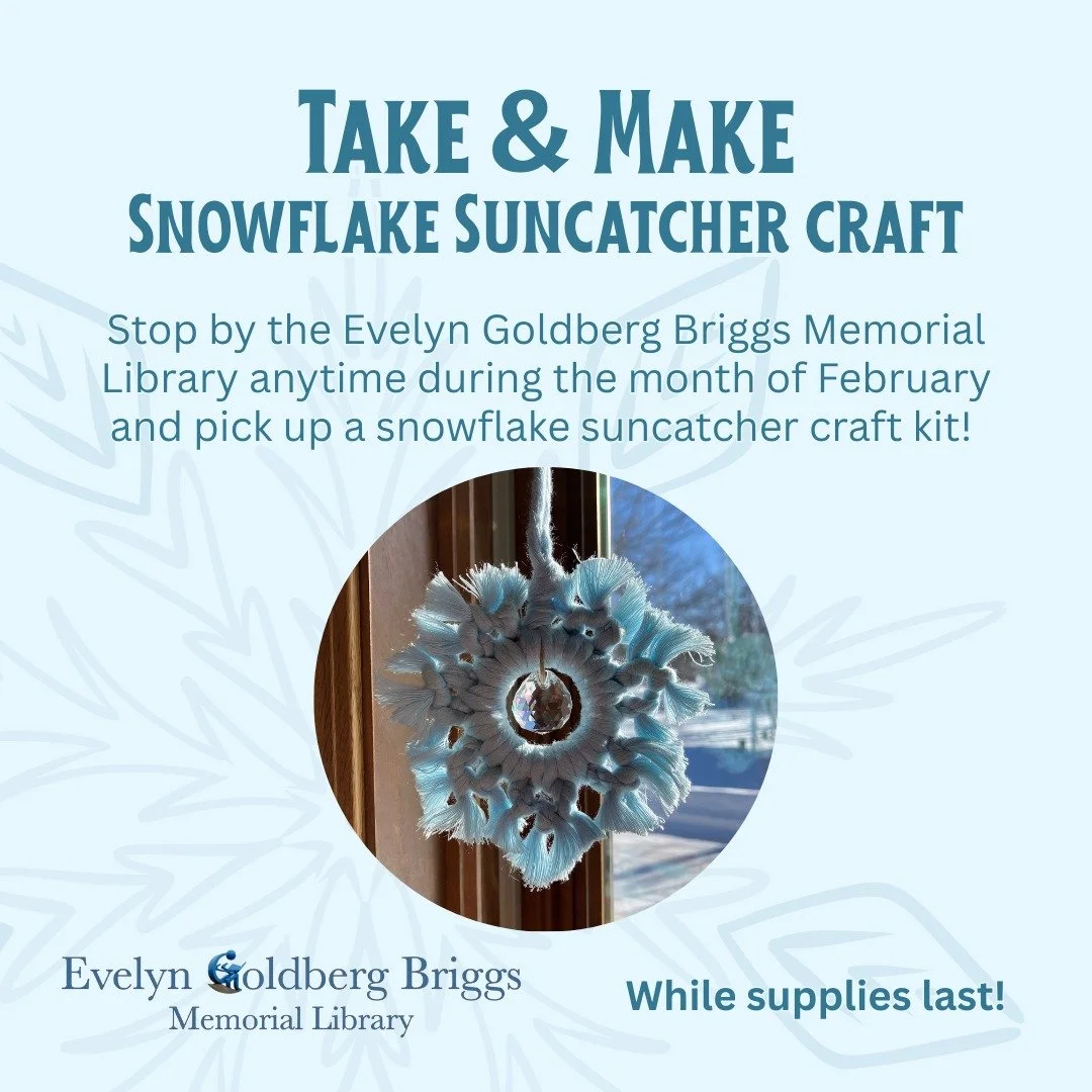 Stop by any time during the month of February and pick up your FREE snowflake suncatcher craft kit! ❄
