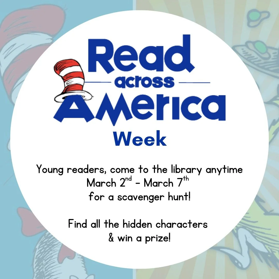 The week of March 2nd - March 7th is Read Across America week in honor of Dr. Seuss's birthday! Come to the Iron River Library anytime this week to participate in a scavenger hunt &amp; win a prize!