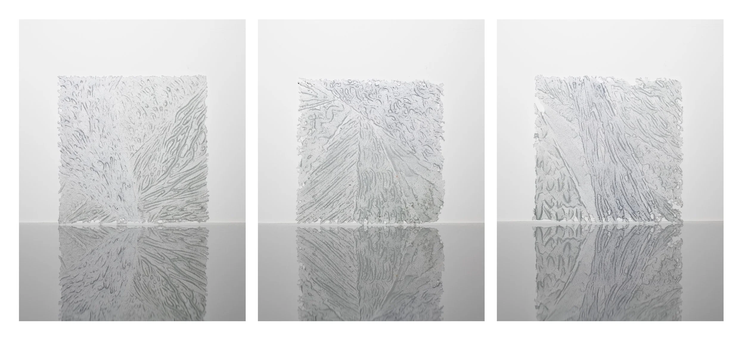 Glass Frame Grid Drawing in Blue & Green (Triptych)
