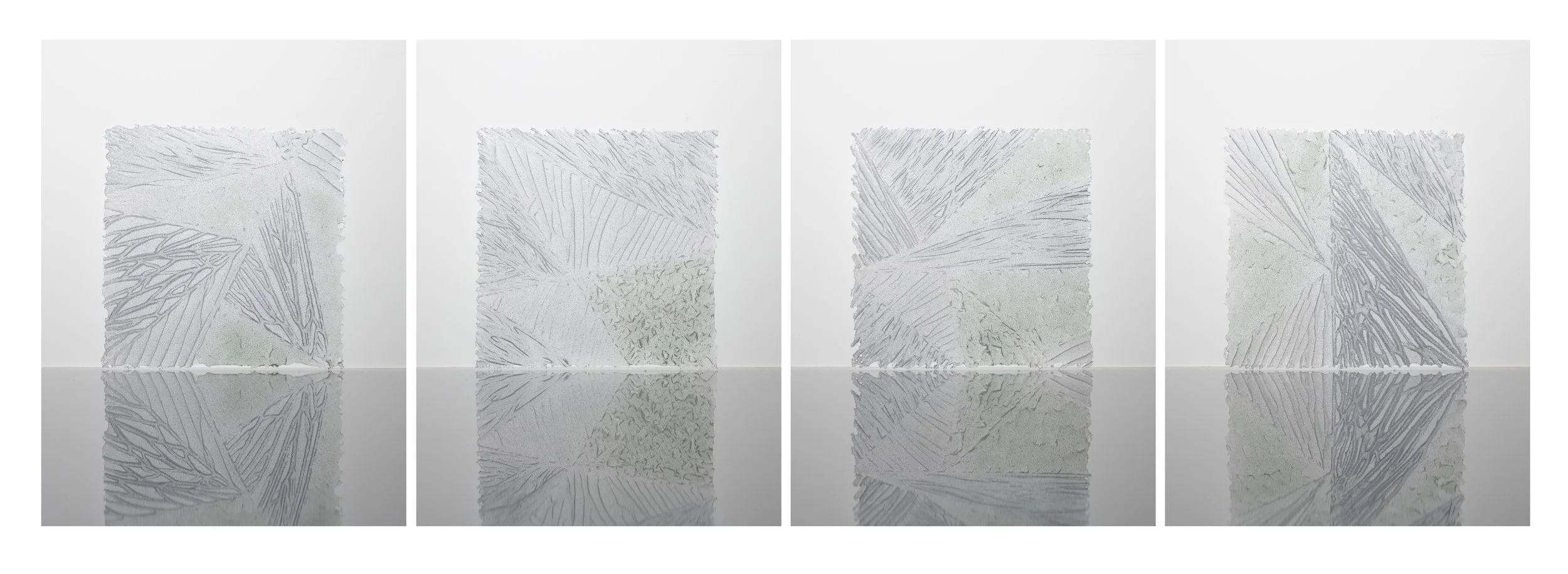 Glass Frame Grid Drawing in Blue & Green (Quadriptych)