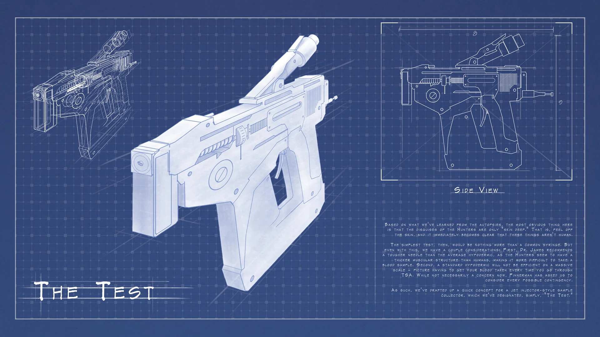 Blue print for a medical device used to test humans for alien life.