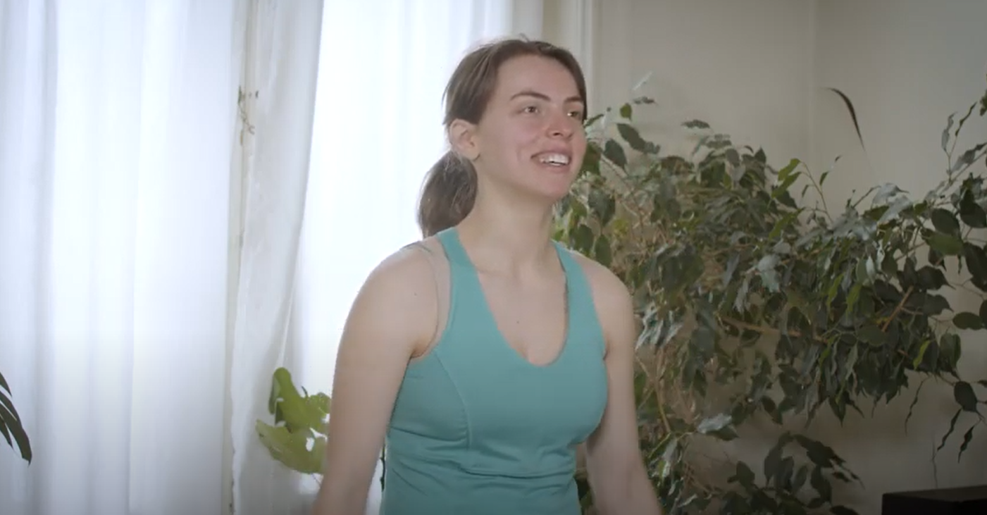 Angela getting ready for a 30-minute workout.