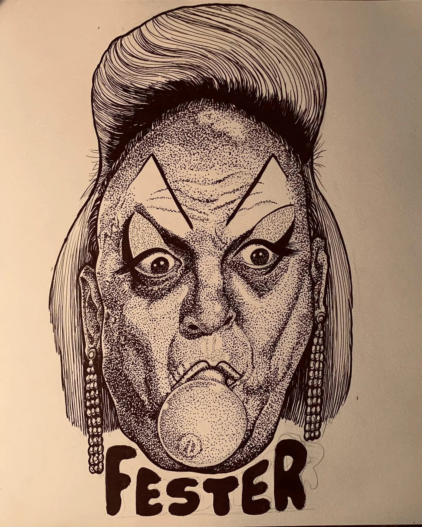 Fester&rsquo;s Divine #unclefester #themunsters #divine #pinkflamingo #johnwaters #inking #tshirtart #eddiemunster #dragula #chopperswapper #unimonsters #universalmonsters #oddities #monsterconvention #tattoomodel #tattoos