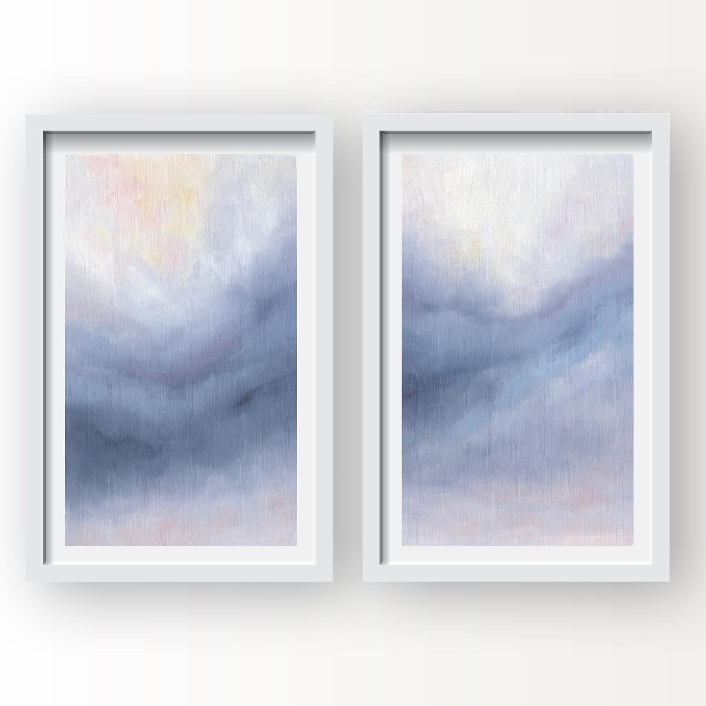 Another lesson in letting go. In a quiet moment I painted this completely unplanned abstract diptych. Most of my recent paintings have been recognizable as landscapes (clouds, sky, water, land) but this one took on another nature. I simply started pu
