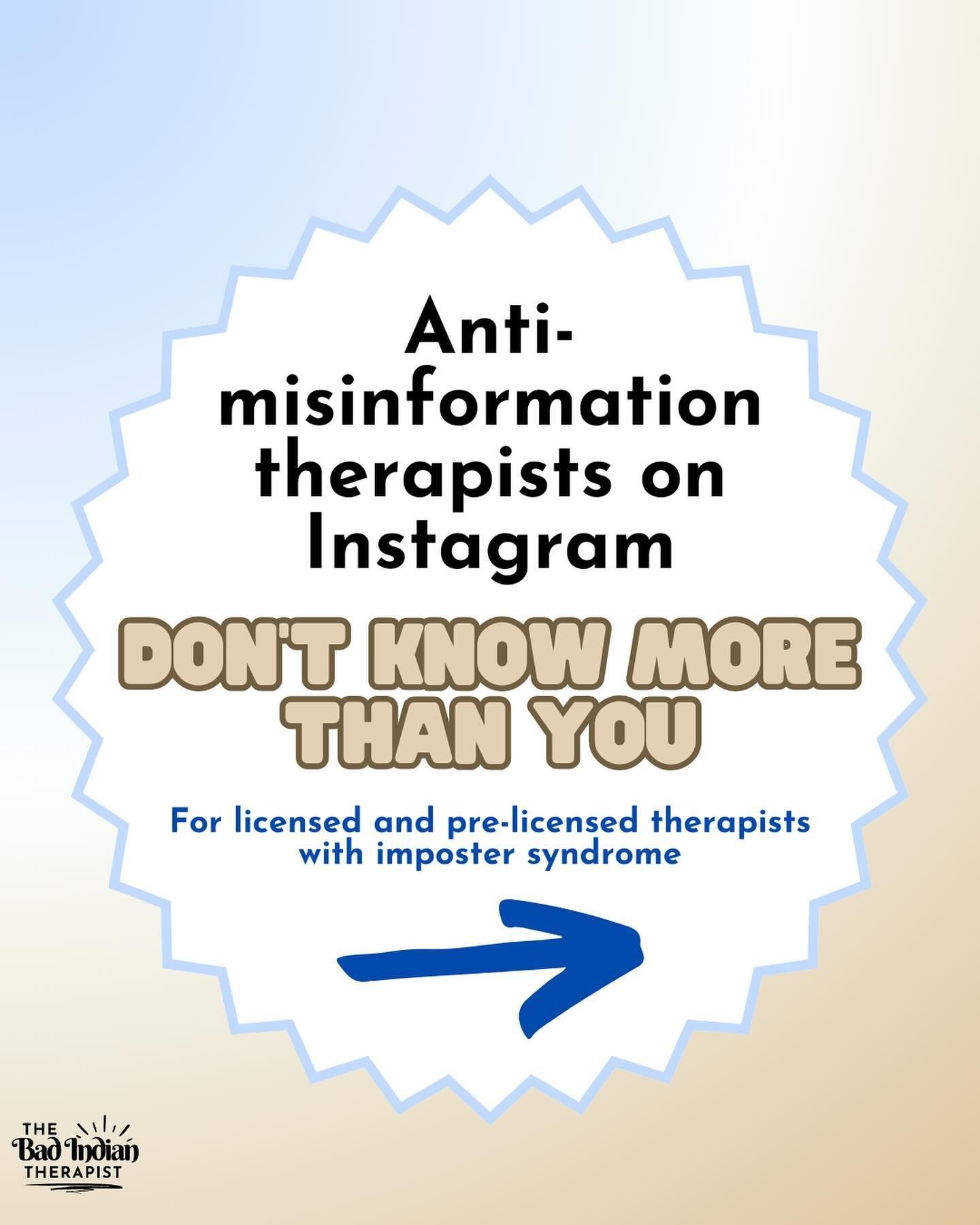 If you&rsquo;re a therapist, I need you to read this ⬇️

The social media therapists do not inherently know more than you. The anti-misinformation therapists do not inherently know more than you. 

They&rsquo;re both just really good at marketing.

?