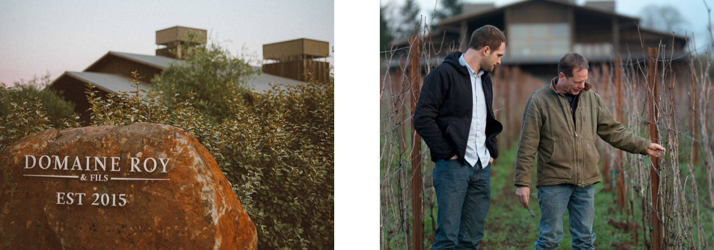 Jared & Michael Etzel looking at vines from the Iron Filbert Vineyard