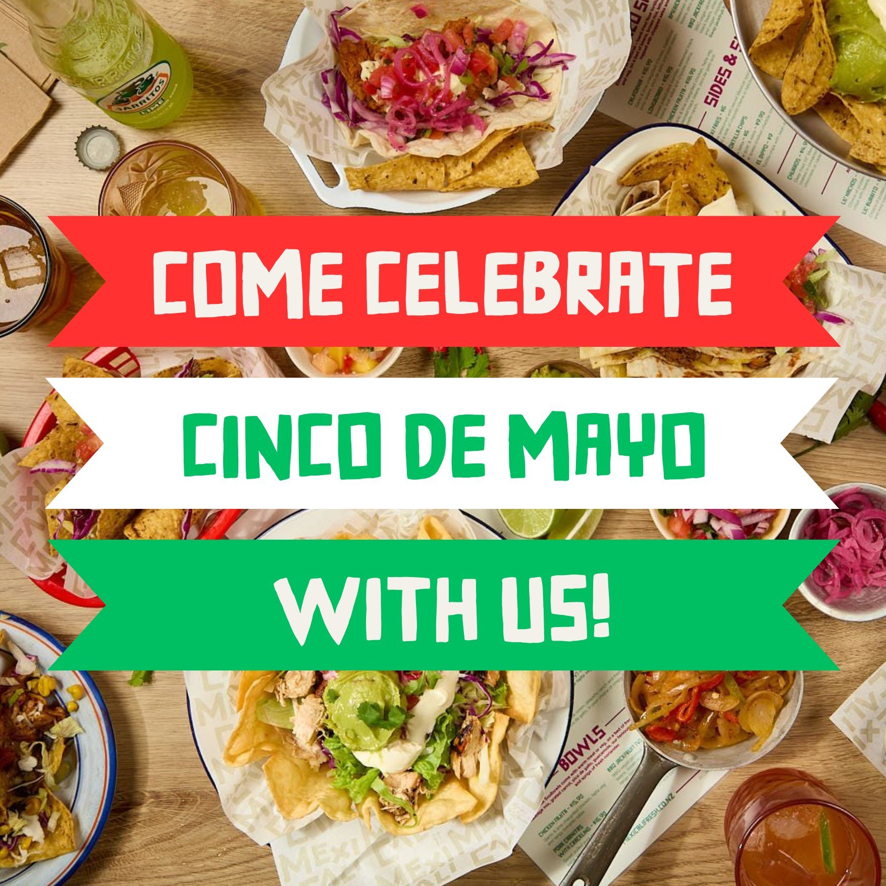 We're having a Cinco De Mayo fiesta and you're invited! 🇲🇽
THIS SUNDAY come down to your local Mexi store to celebrate with us.

We have a great celebration lined up...
👧 Kids Eat Free*
🎨 Free Face Painting 12-2pm
🥤 Free V Zero Sugar Original*
?