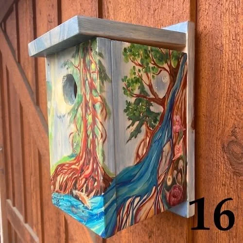 The artist-painted nest box auction continues! But only until October 25th at 5pm--it'll come up sooner than you think! Get your bids in now at https://m.elevateauctions.com/wildwingsnestboxes

Today's fabulous four featured nest boxes are Darlene Tu