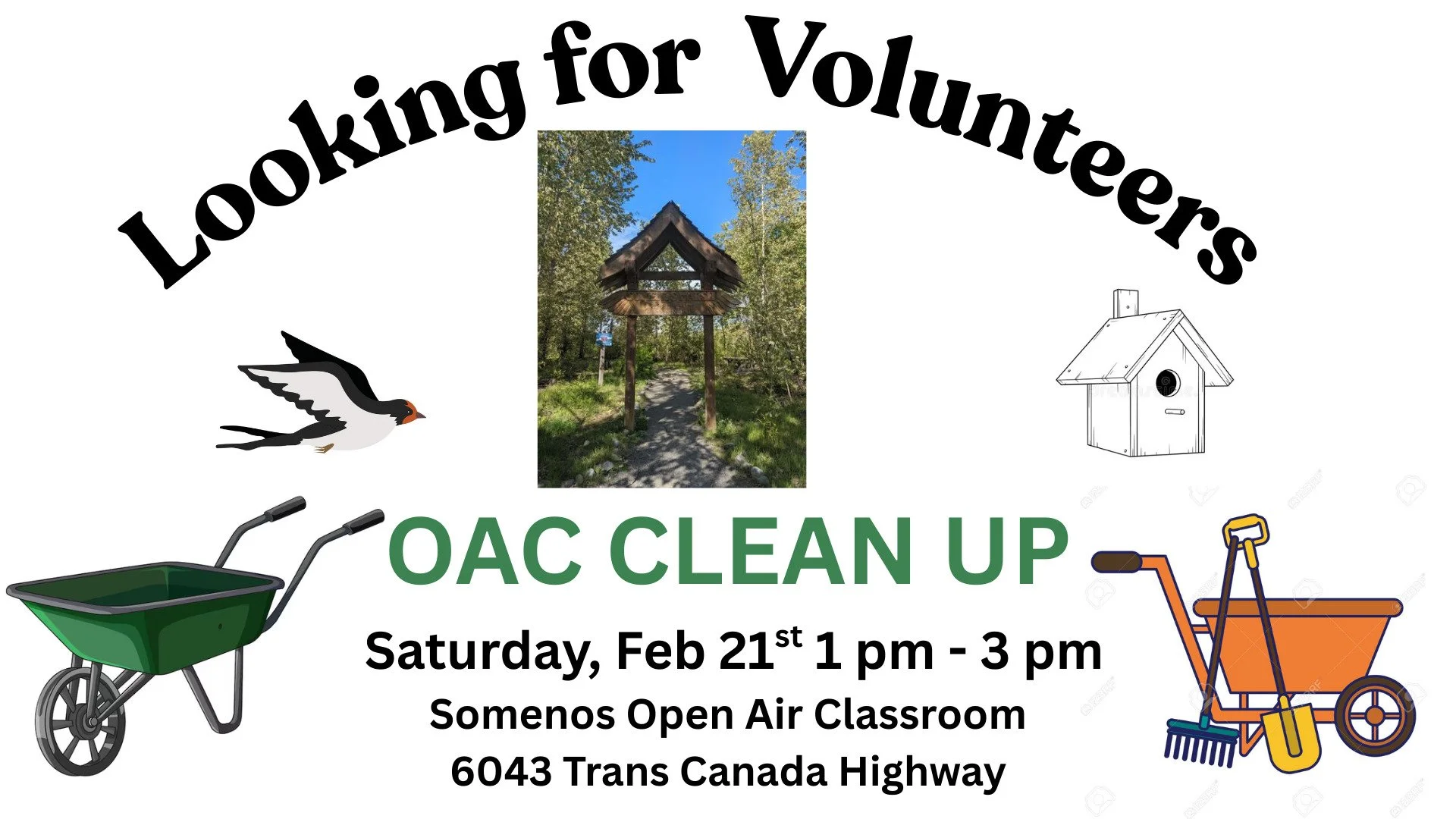 Join us at the Open Air Classroom this Saturday Feb 21st for a work party 1:00 pm - 3:00 pm. We will be doing maintenance on the gravel trails filling any ruts/holes to ensure safety for all. We will also be installing some new nest boxes that had pr