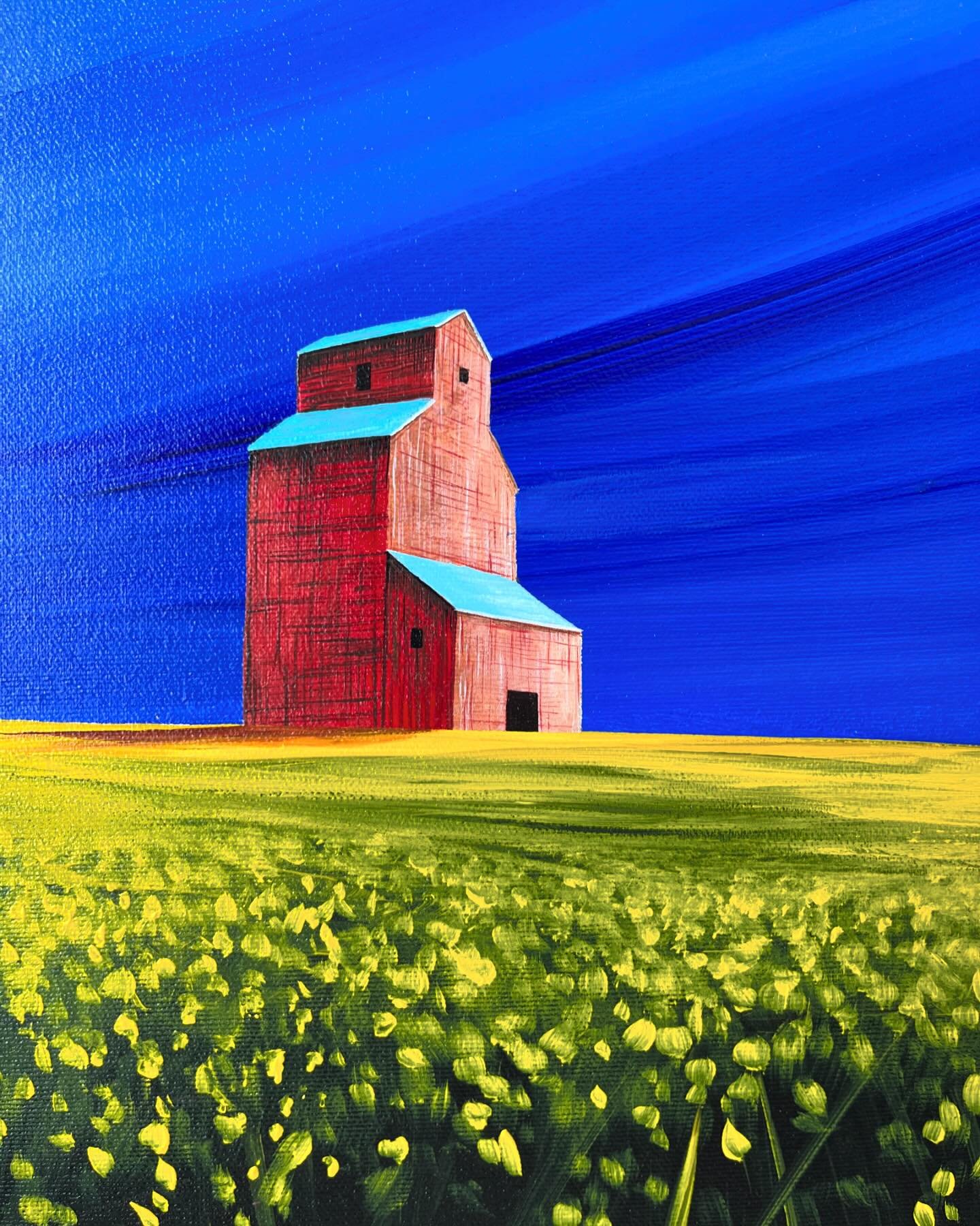 Where is your favourite grain elevator? Is it still standing? 

My grain elevators are painted to capture this disappearing piece of the prairie landscape in a way that shows resilience and strength. 

Available at @avensgallery 💛

 #grainelevator #