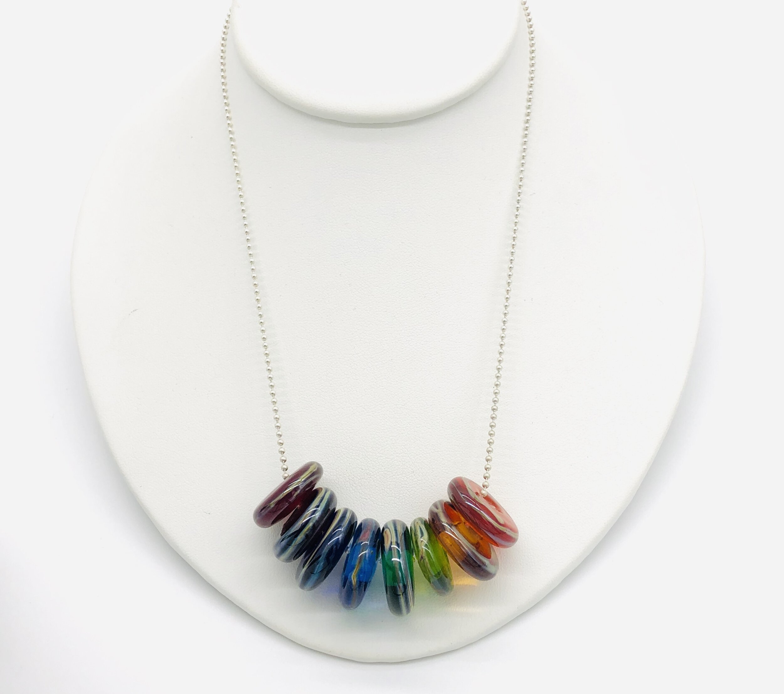 Rainbow Discs on Silver Chain