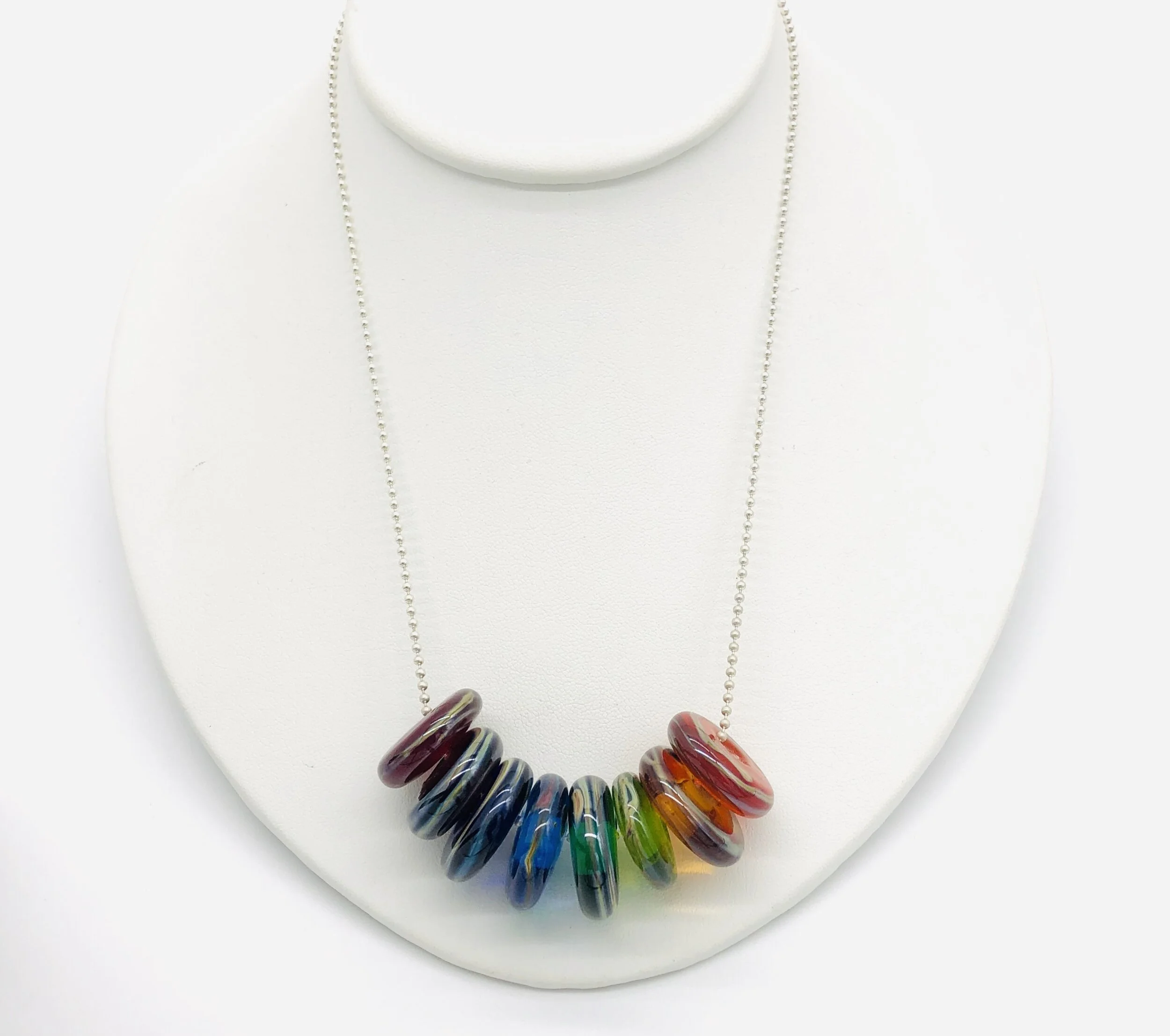Rainbow Discs on Silver Chain