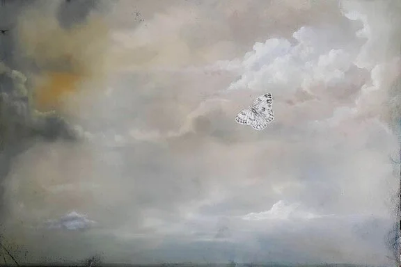    "flutter flutter..."    30"×20" unframed  Oil on primed 140 lb watercolour paper  2017  private collection  . 