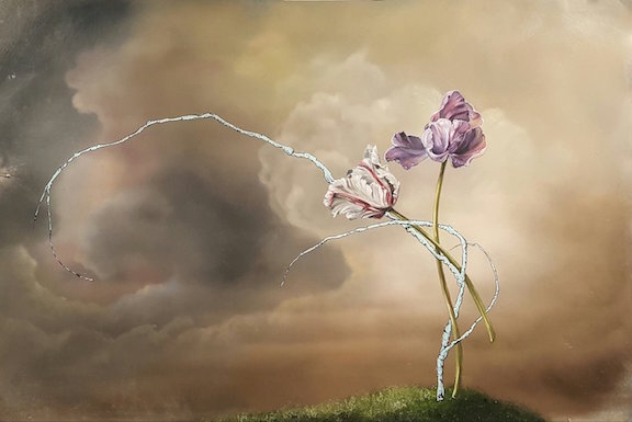    "entwined this time..."    30"×20" unframed  Oil on prim 140 lb watercolour paper  2017  Private collection  .   