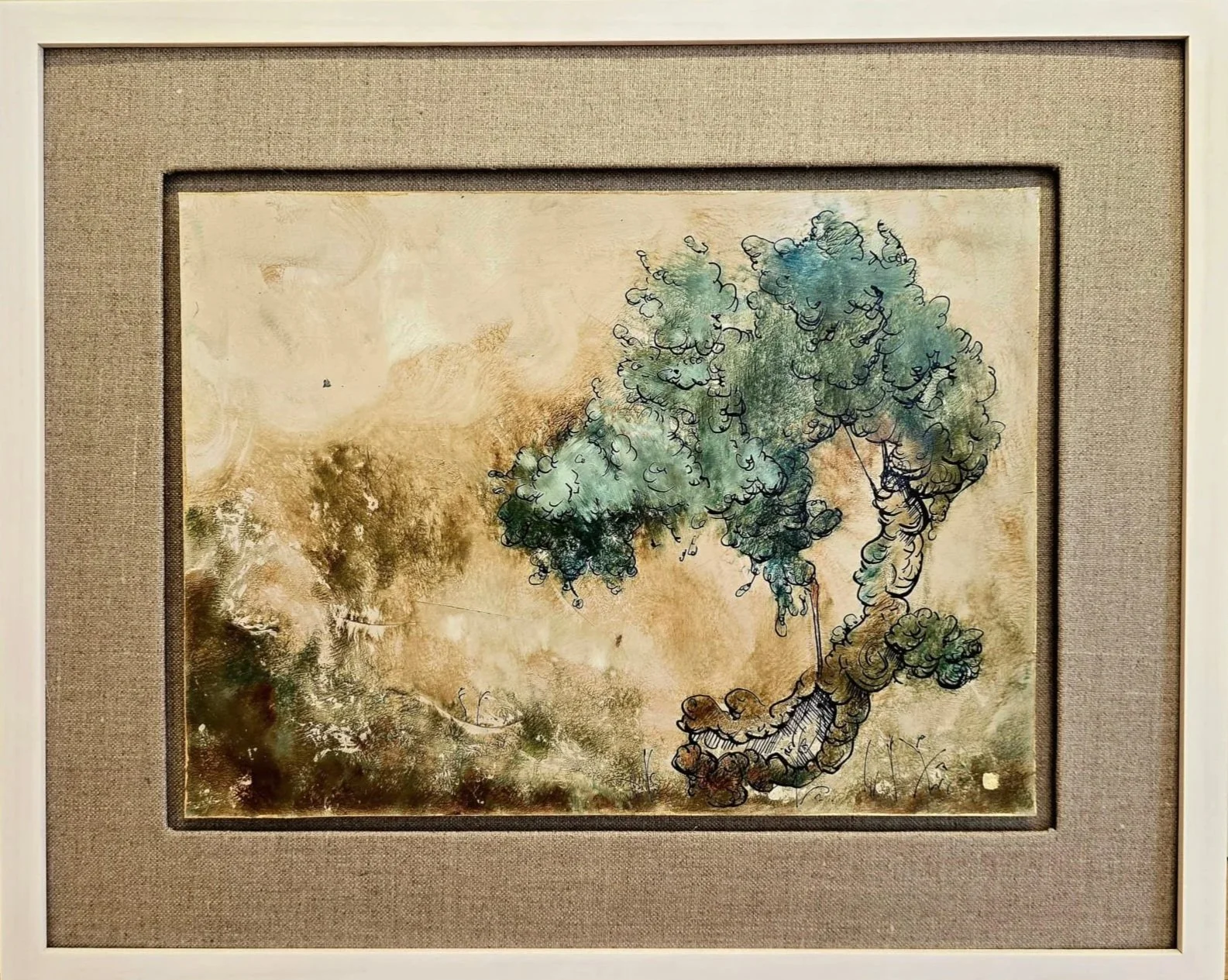    “Tree #9…”    11”x14.5” (unframed)  monotype on marble plastered 180 lb hot press watercolor paper with applied ink and gold leaf.  2024  . 
