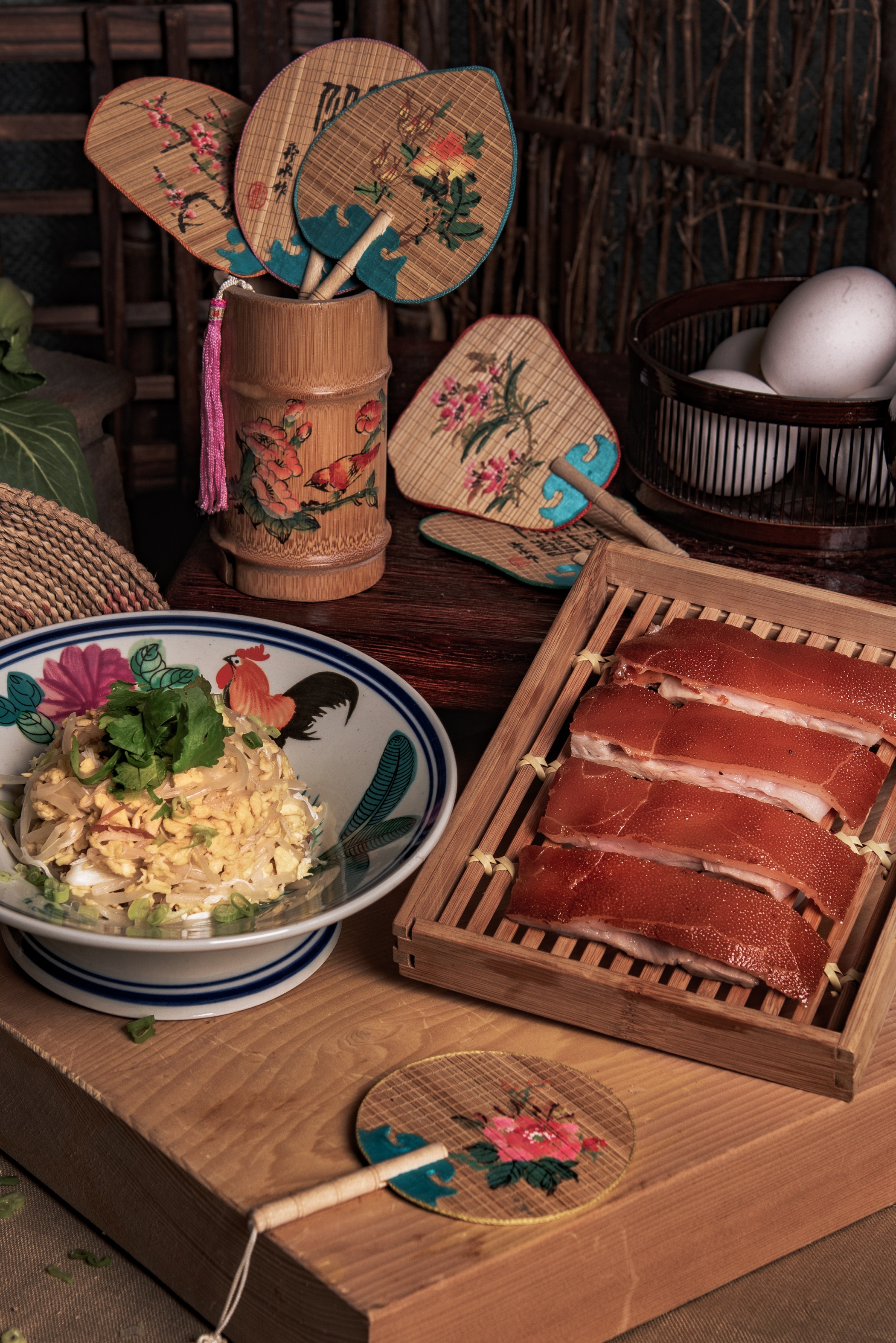 Roasted Suckling Pig serving on Scrambled Egg with Fresh Crab Meat, Conpoy and Beans Sprout.jpg